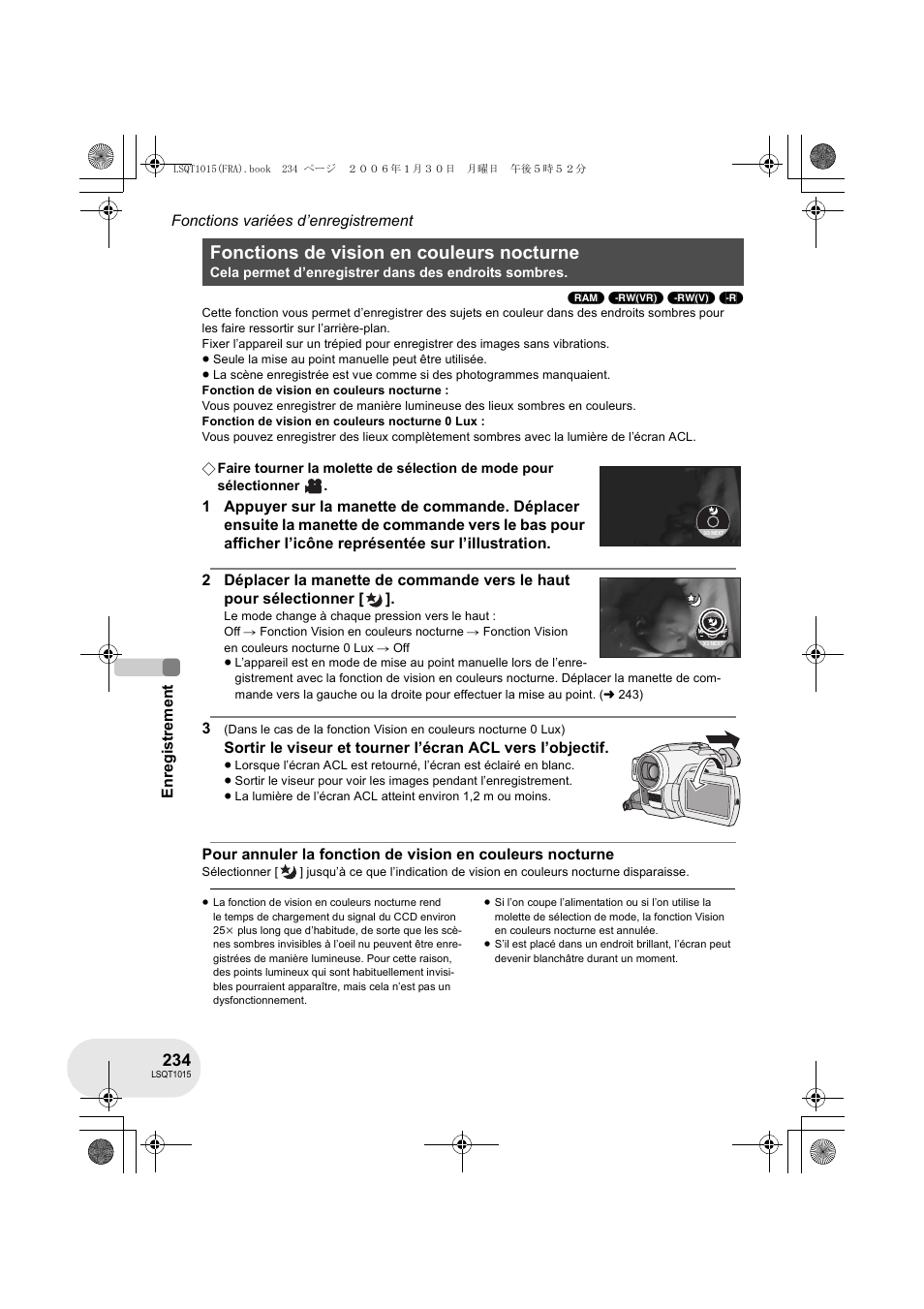 Fonctions de vision en couleurs nocturne | Panasonic VDRD250EG User Manual | Page 234 / 336