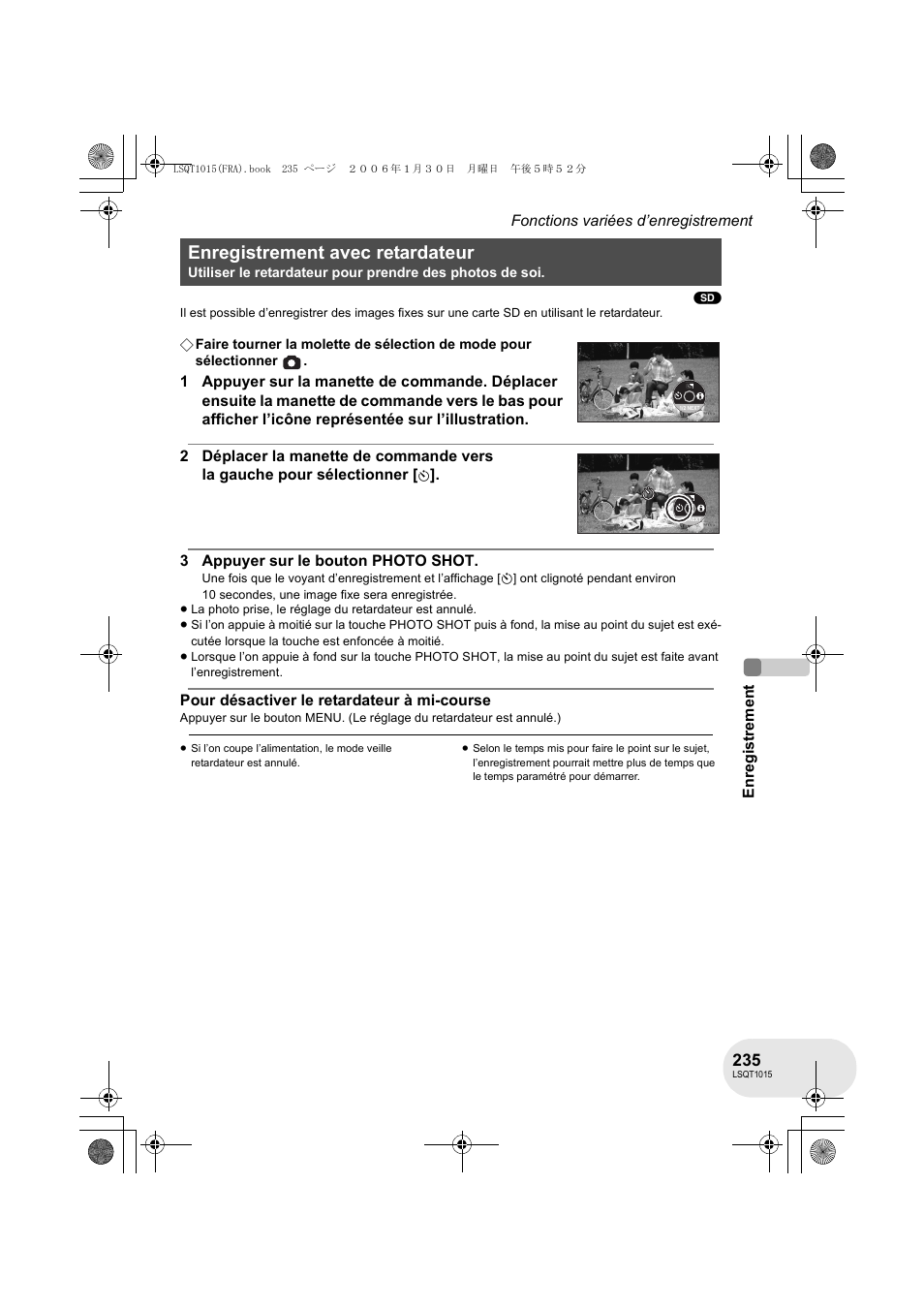Enregistrement avec retardateur | Panasonic VDRD250EG User Manual | Page 235 / 336