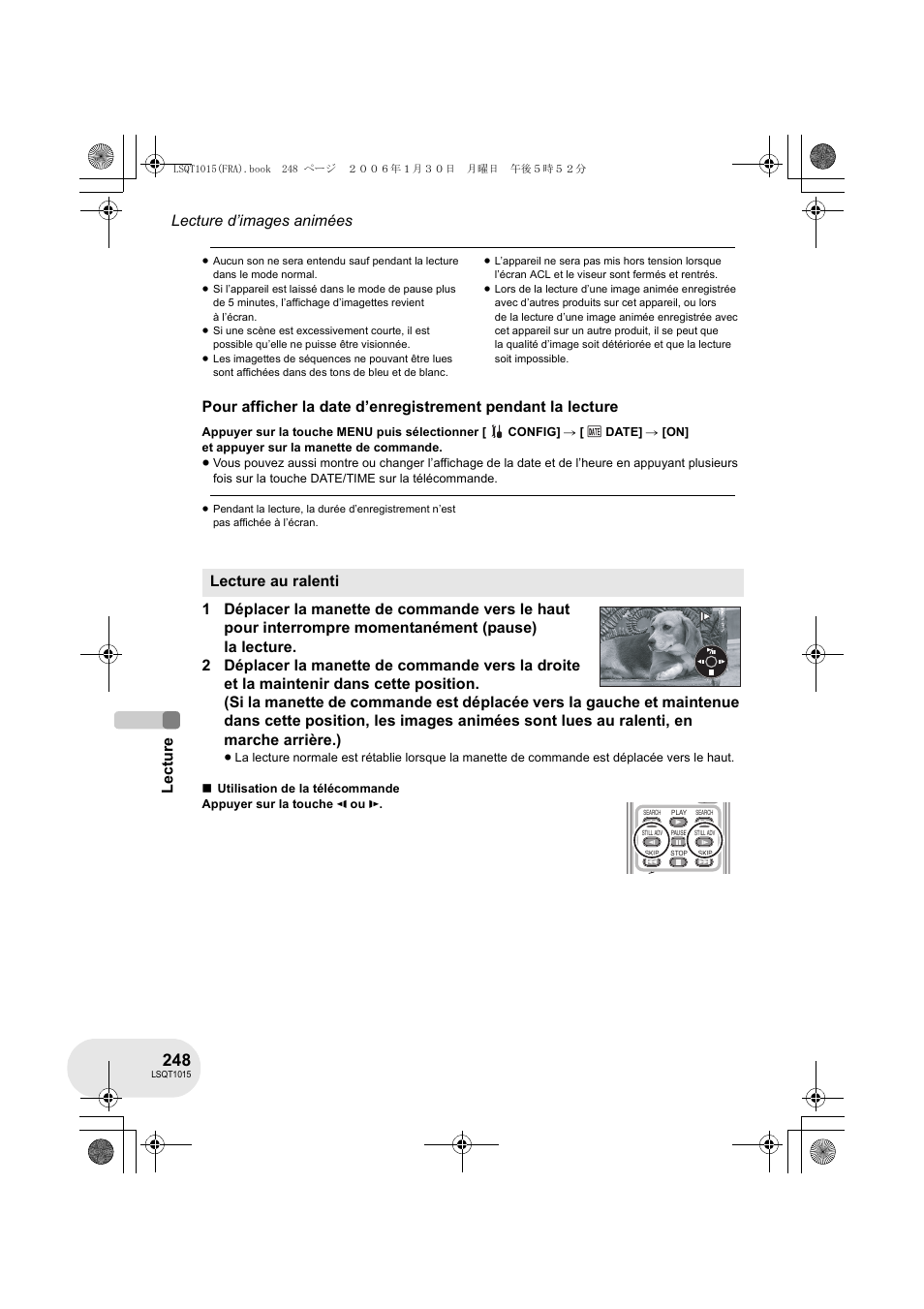 Lect u re lecture d’images animées, Lecture au ralenti | Panasonic VDRD250EG User Manual | Page 248 / 336
