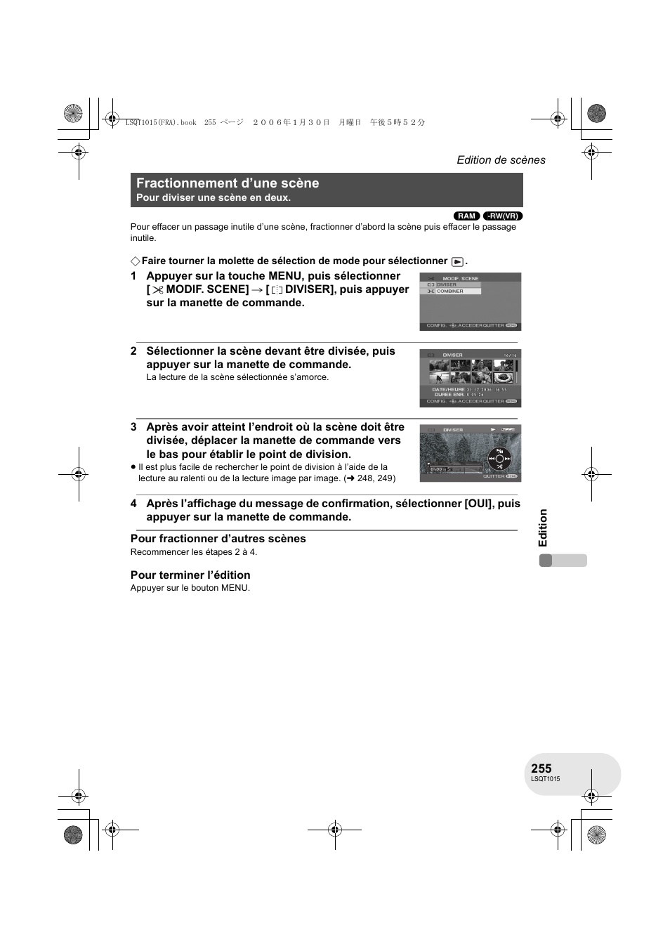Fractionnement d’une scène | Panasonic VDRD250EG User Manual | Page 255 / 336