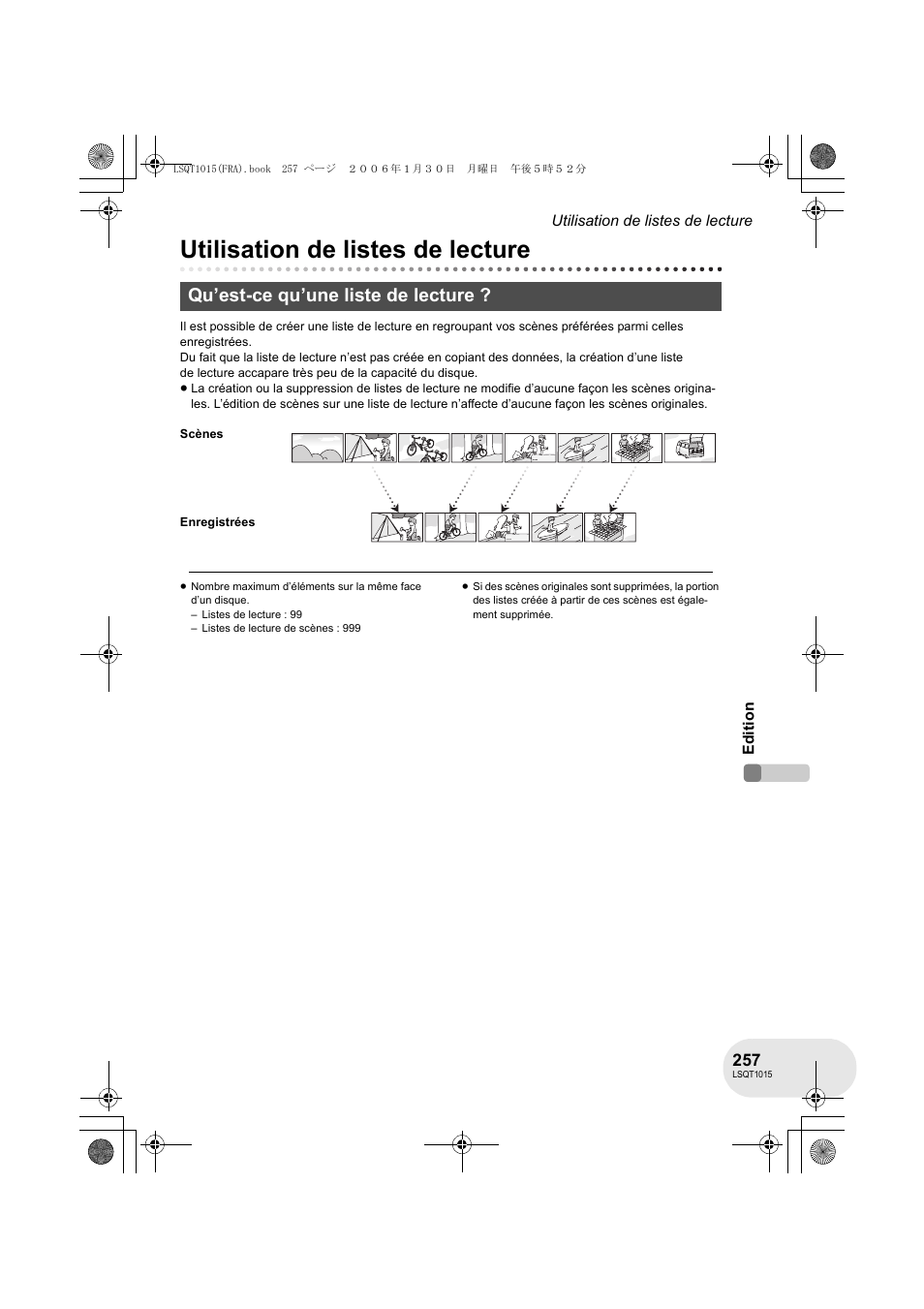 Utilisation de listes de lecture, Qu’est-ce qu’une liste de lecture | Panasonic VDRD250EG User Manual | Page 257 / 336