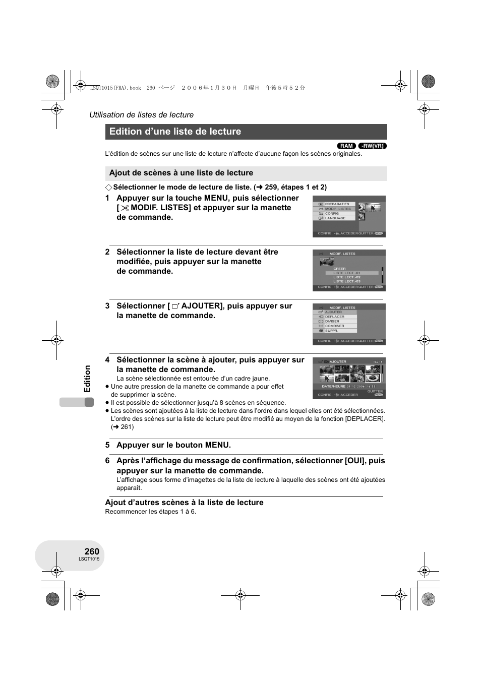 Edition d’une liste de lecture | Panasonic VDRD250EG User Manual | Page 260 / 336