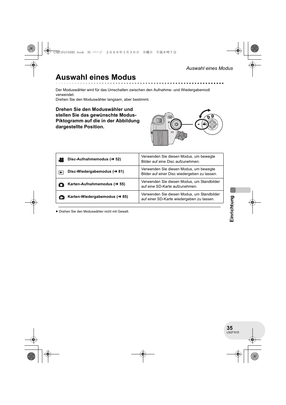 Auswahl eines modus | Panasonic VDRD250EG User Manual | Page 35 / 336