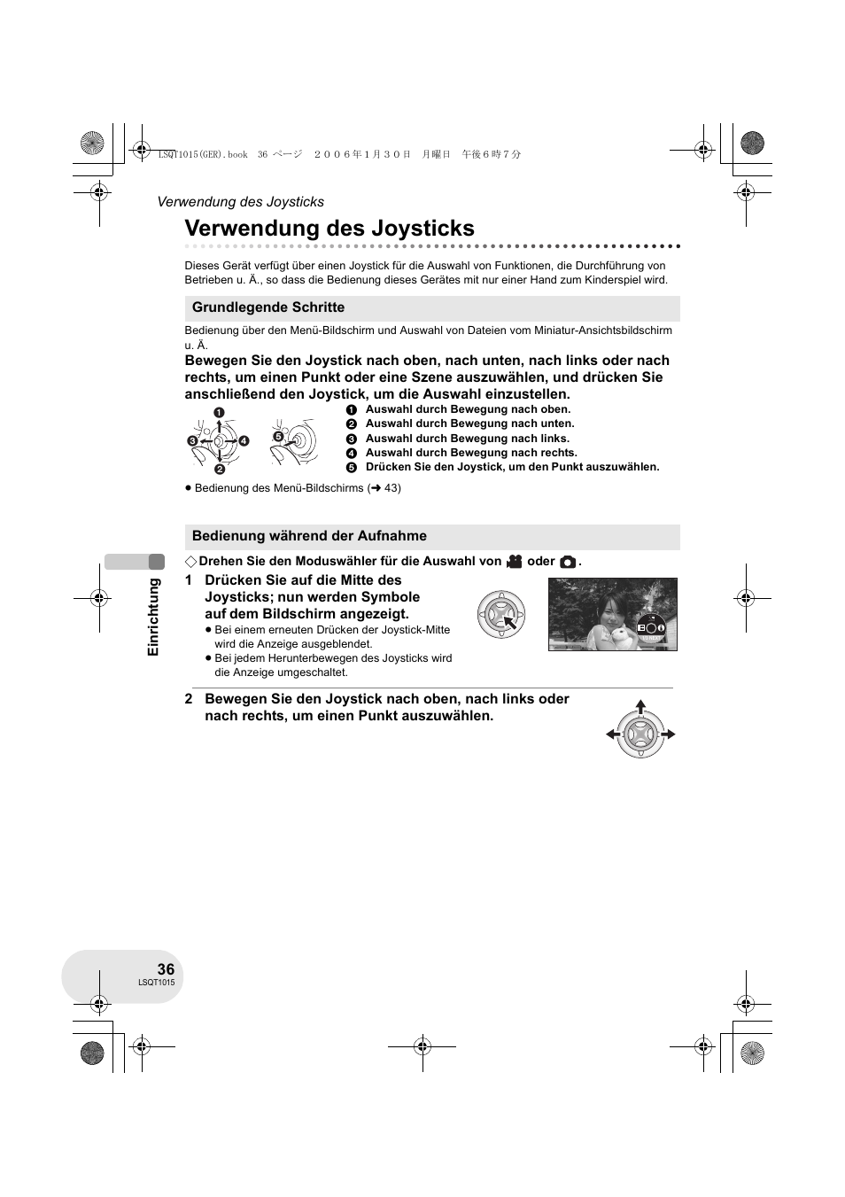 Verwendung des joysticks | Panasonic VDRD250EG User Manual | Page 36 / 336