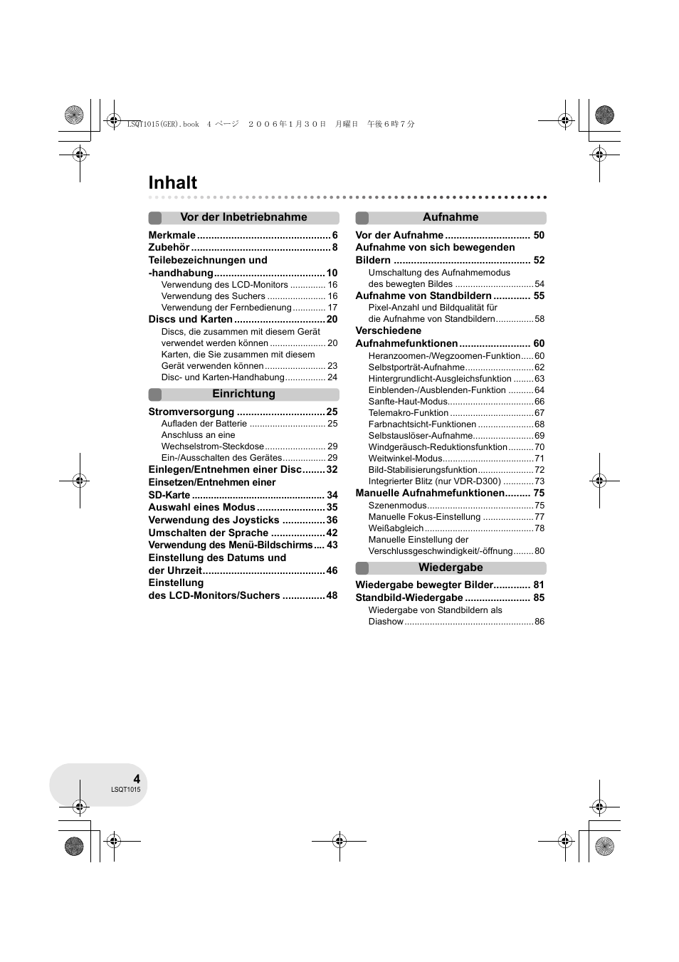 Inhalt | Panasonic VDRD250EG User Manual | Page 4 / 336