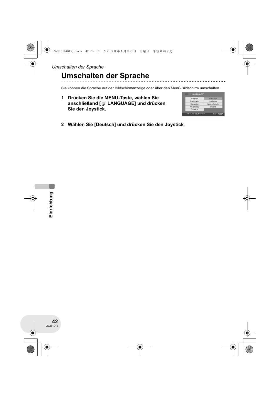 Umschalten der sprache | Panasonic VDRD250EG User Manual | Page 42 / 336