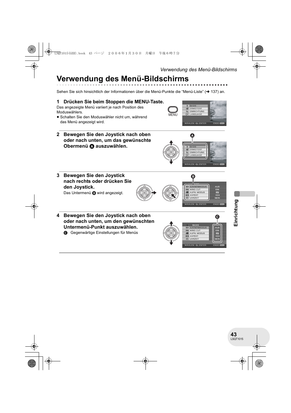 Verwendung des menü-bildschirms | Panasonic VDRD250EG User Manual | Page 43 / 336