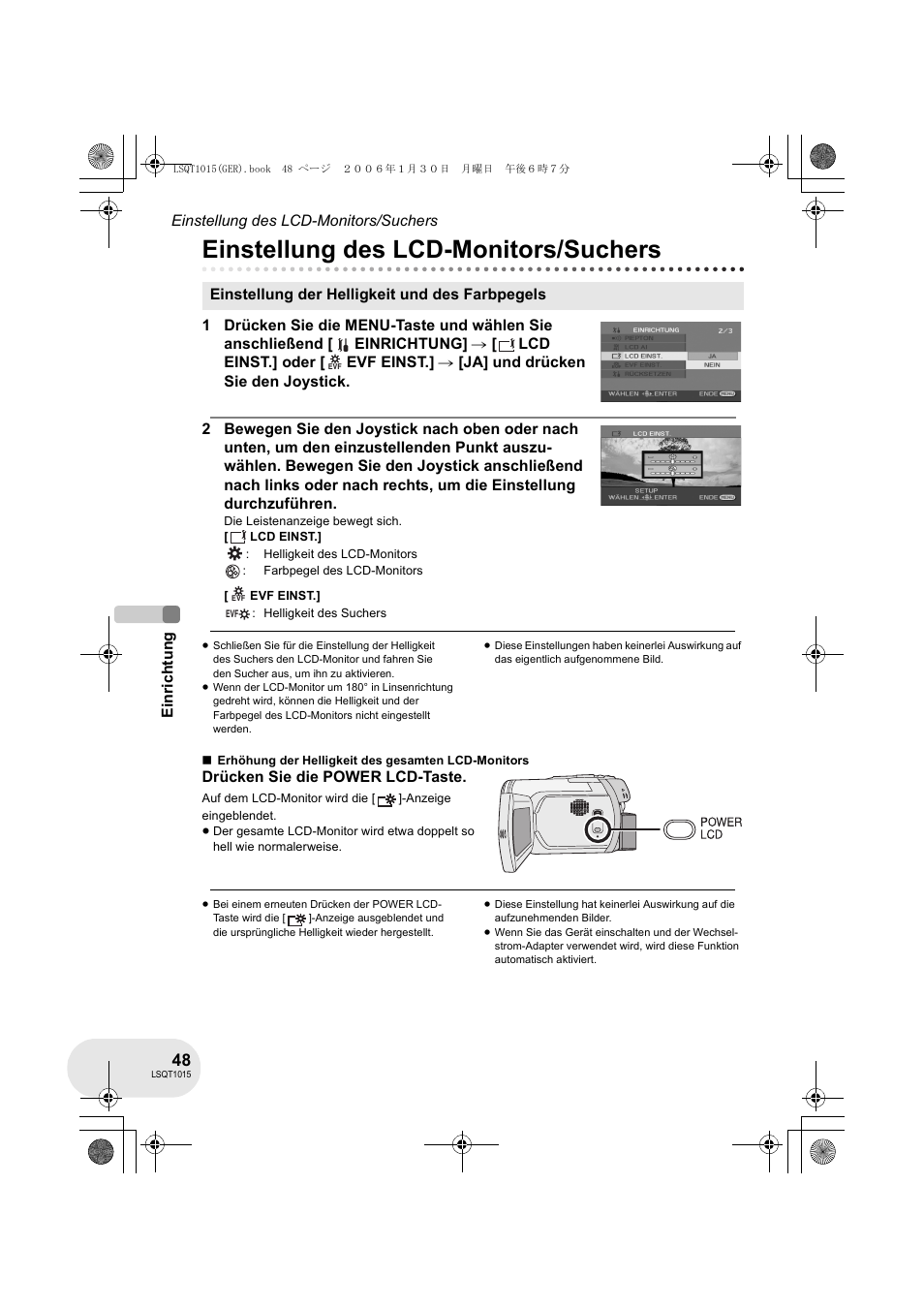 Einstellung des lcd-monitors/suchers | Panasonic VDRD250EG User Manual | Page 48 / 336
