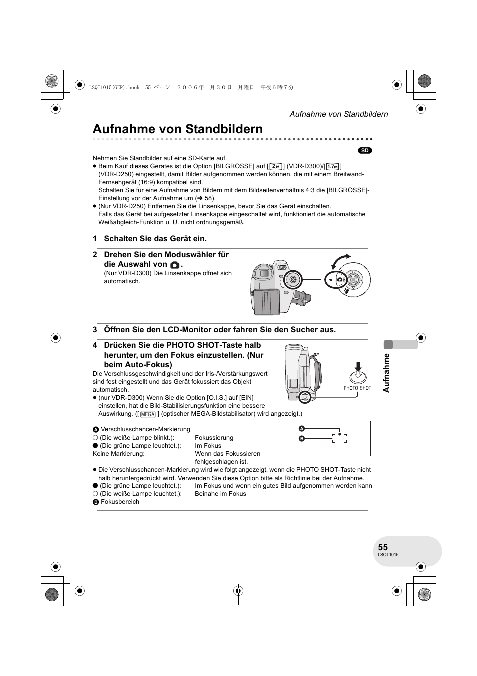 Aufnahme von standbildern | Panasonic VDRD250EG User Manual | Page 55 / 336