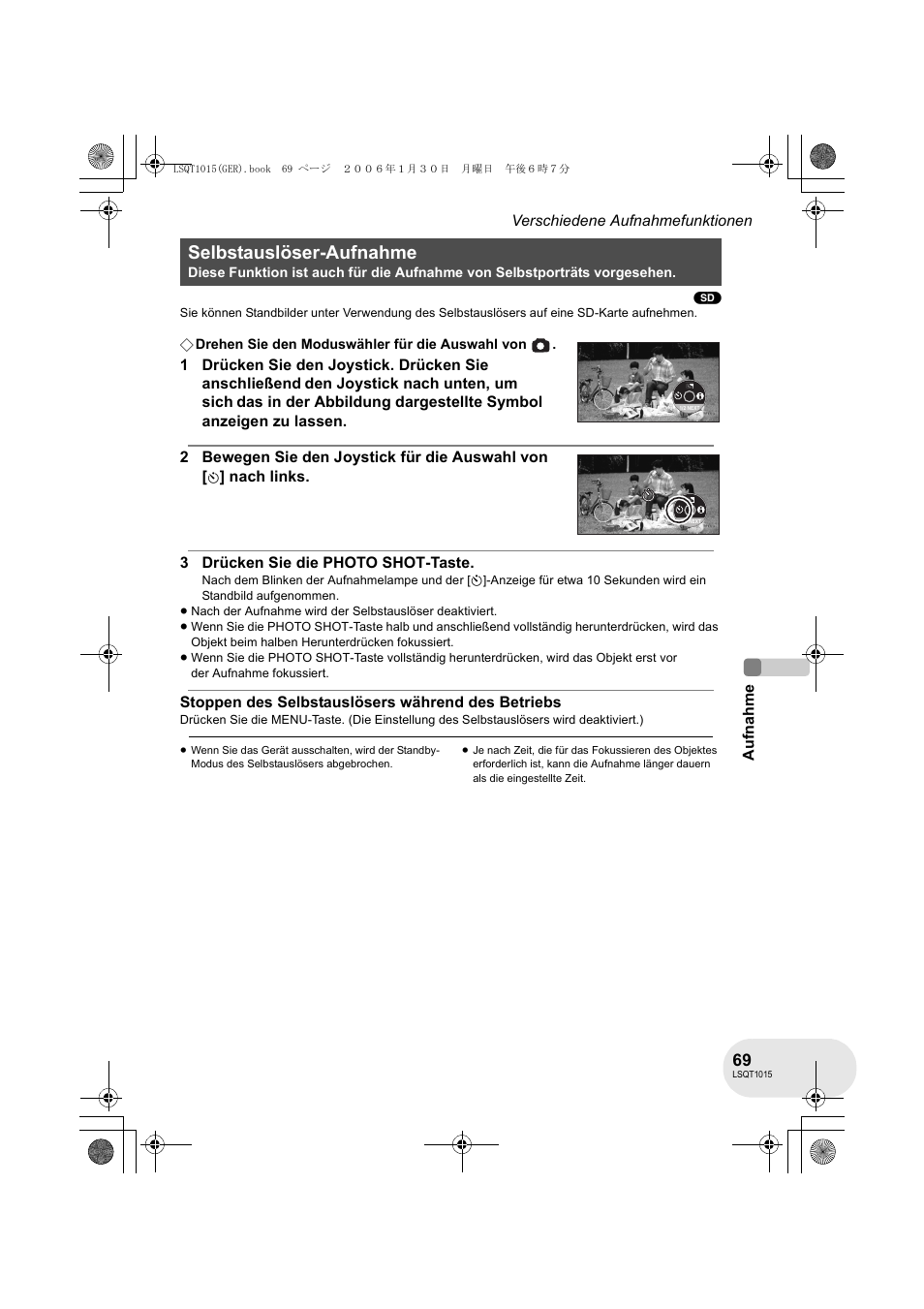 Selbstauslöser-aufnahme | Panasonic VDRD250EG User Manual | Page 69 / 336