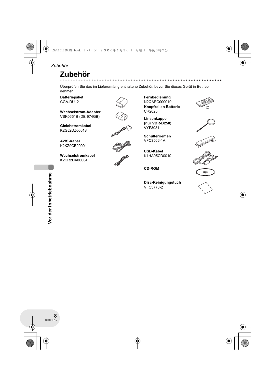 Zubehör | Panasonic VDRD250EG User Manual | Page 8 / 336
