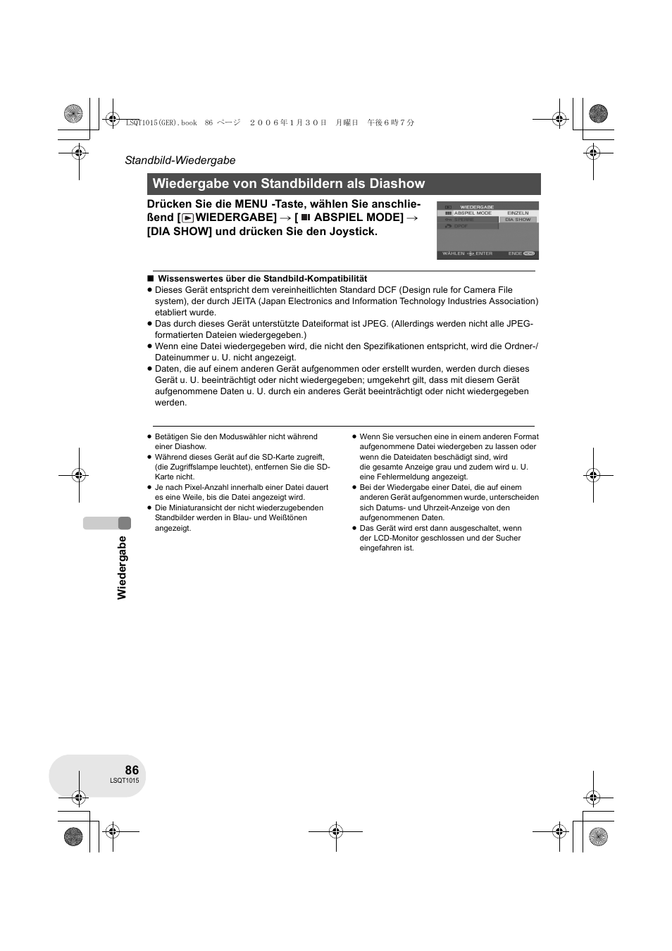 Wiedergabe von standbildern als diashow | Panasonic VDRD250EG User Manual | Page 86 / 336
