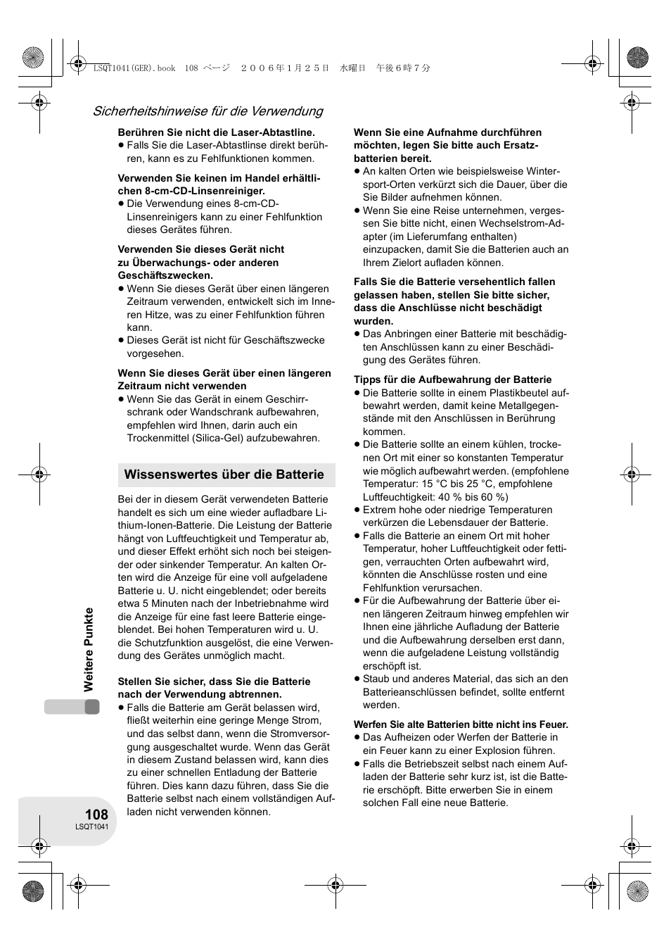 Sicherheitshinweise für die verwendung | Panasonic VDRD152EG User Manual | Page 108 / 232