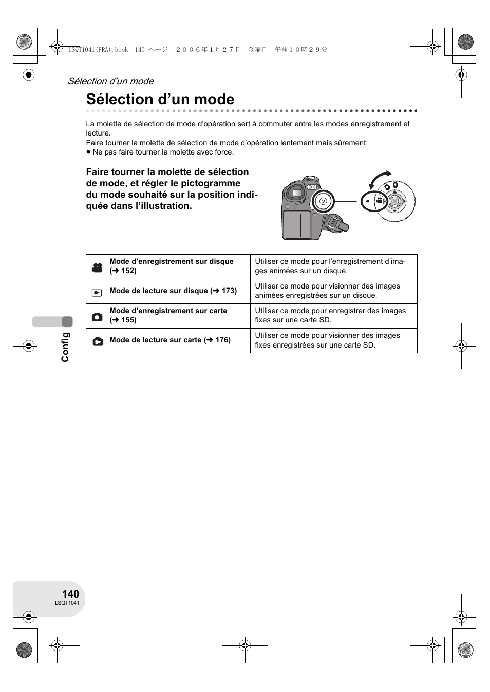 Sélection d’un mode | Panasonic VDRD152EG User Manual | Page 140 / 232