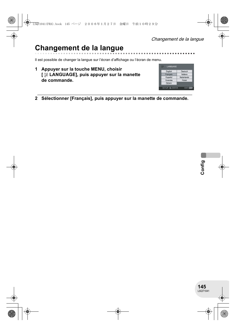 Changement de la langue | Panasonic VDRD152EG User Manual | Page 145 / 232