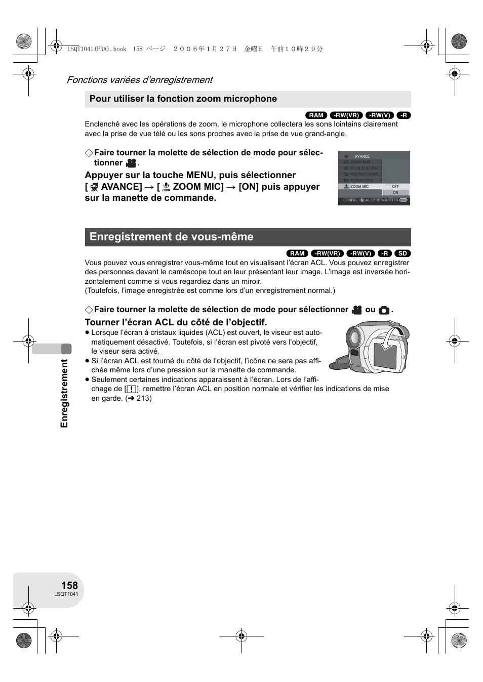 Enregistrement de vous-même | Panasonic VDRD152EG User Manual | Page 158 / 232