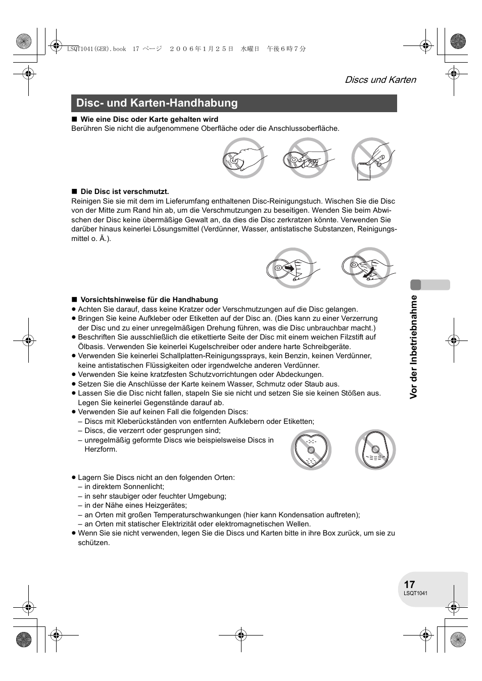 Disc- und karten-handhabung, Discs und karten | Panasonic VDRD152EG User Manual | Page 17 / 232