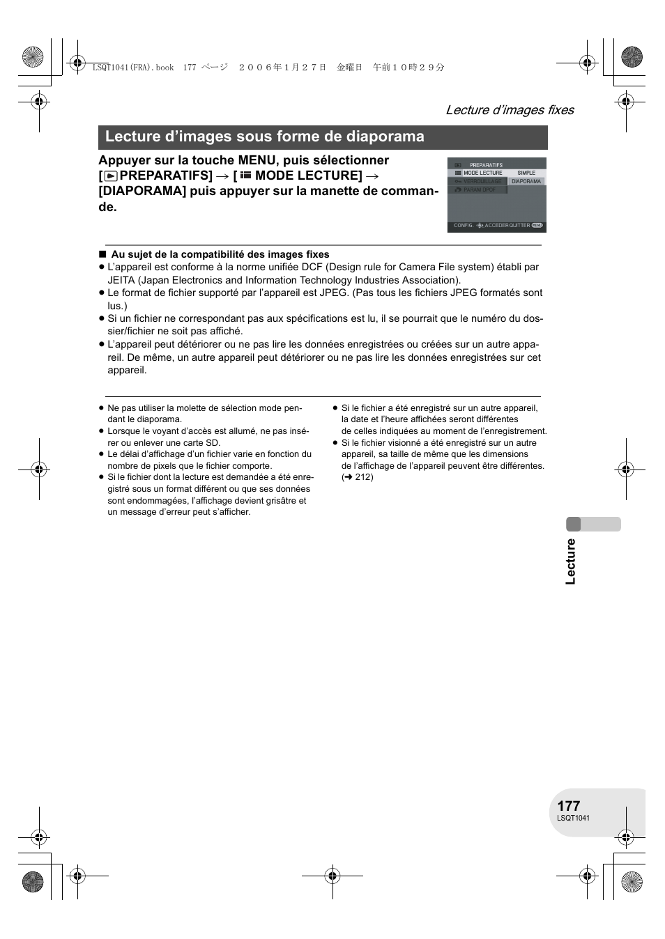 Lecture d’images sous forme de diaporama, Lecture d’images fixes | Panasonic VDRD152EG User Manual | Page 177 / 232