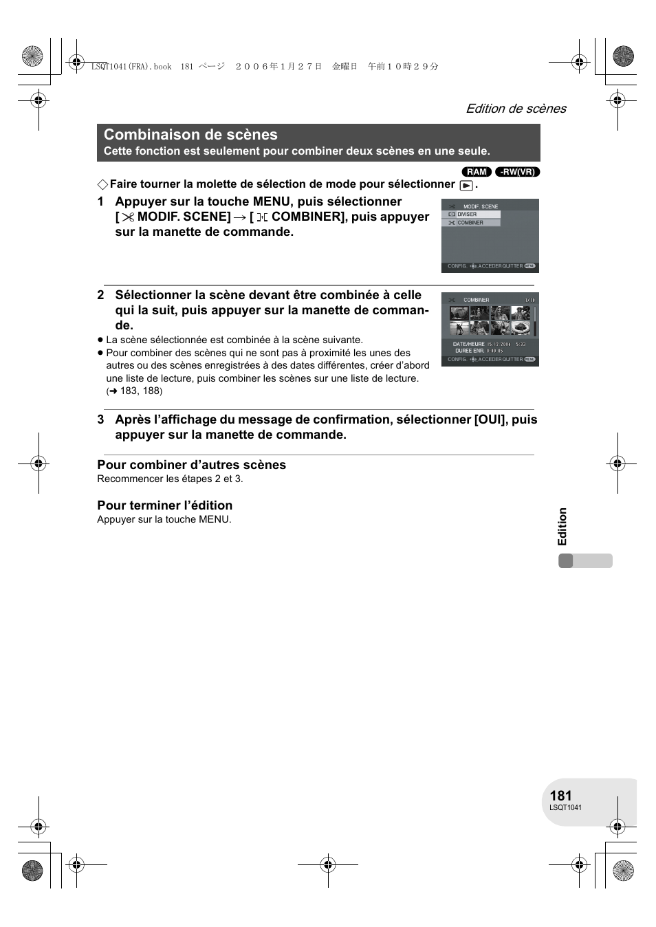 Combinaison de scènes | Panasonic VDRD152EG User Manual | Page 181 / 232