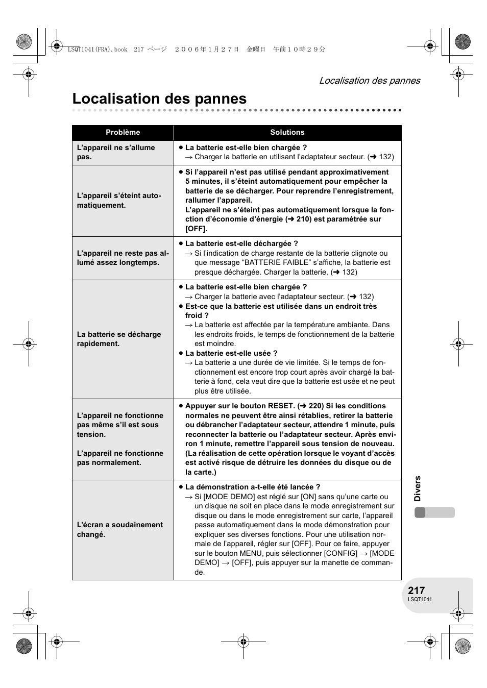 Localisation des pannes | Panasonic VDRD152EG User Manual | Page 217 / 232