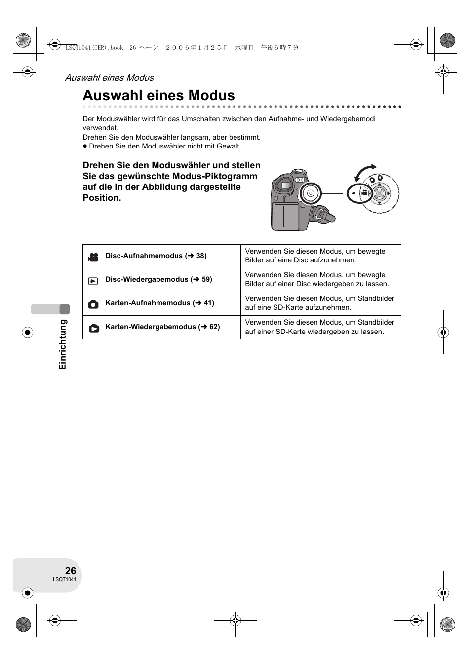 Auswahl eines modus | Panasonic VDRD152EG User Manual | Page 26 / 232