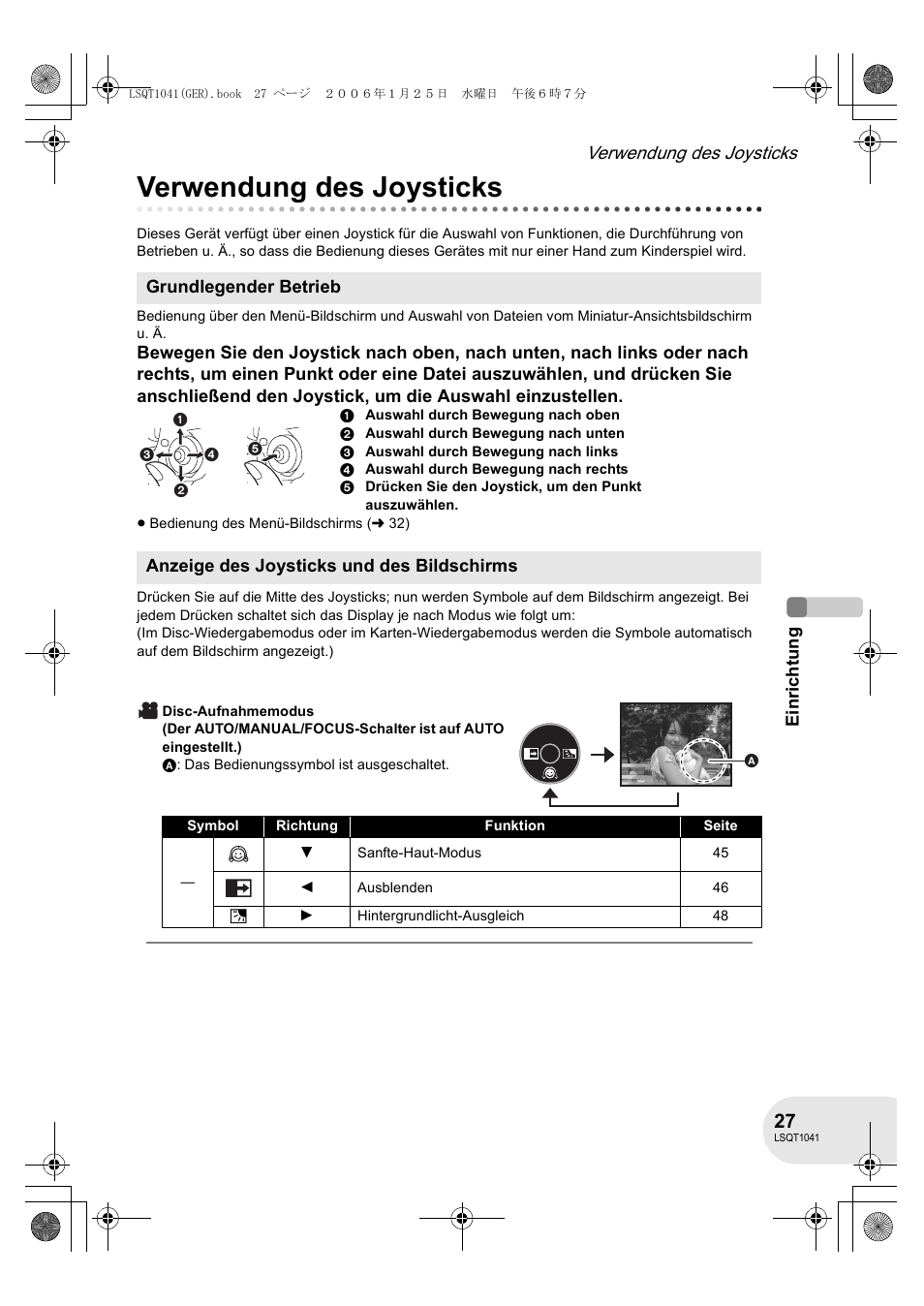 Verwendung des joysticks | Panasonic VDRD152EG User Manual | Page 27 / 232