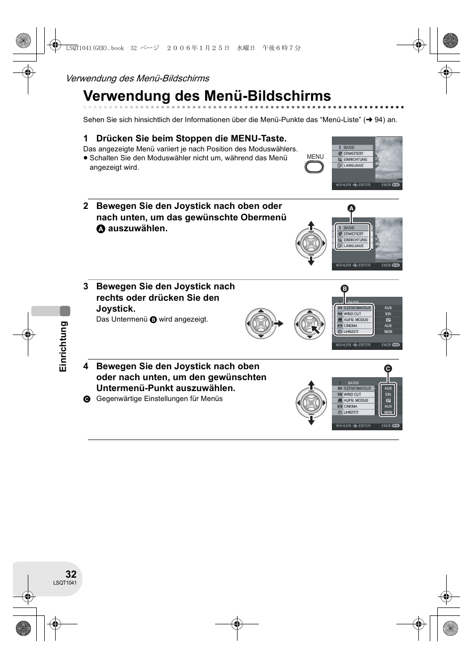 Verwendung des menü-bildschirms | Panasonic VDRD152EG User Manual | Page 32 / 232