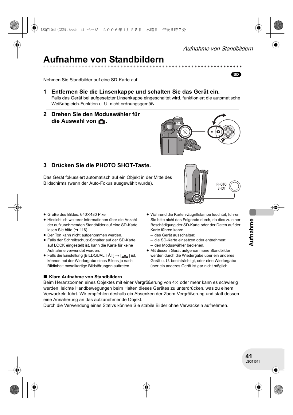 Aufnahme von standbildern | Panasonic VDRD152EG User Manual | Page 41 / 232