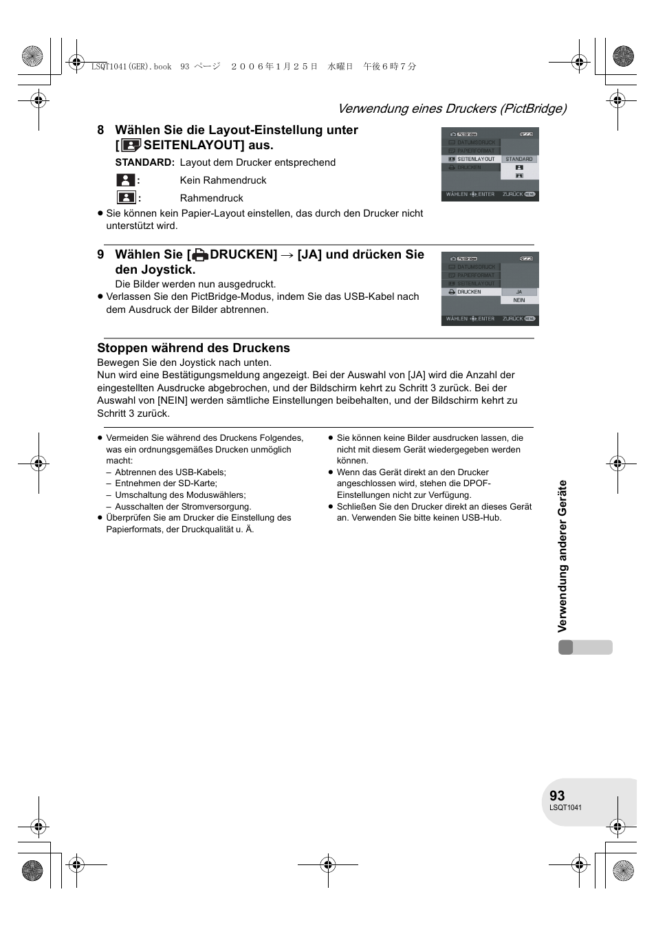 Verwendung eines druckers (pictbridge) | Panasonic VDRD152EG User Manual | Page 93 / 232