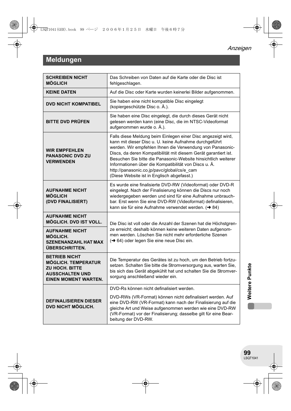 Meldungen, Anzeigen | Panasonic VDRD152EG User Manual | Page 99 / 232