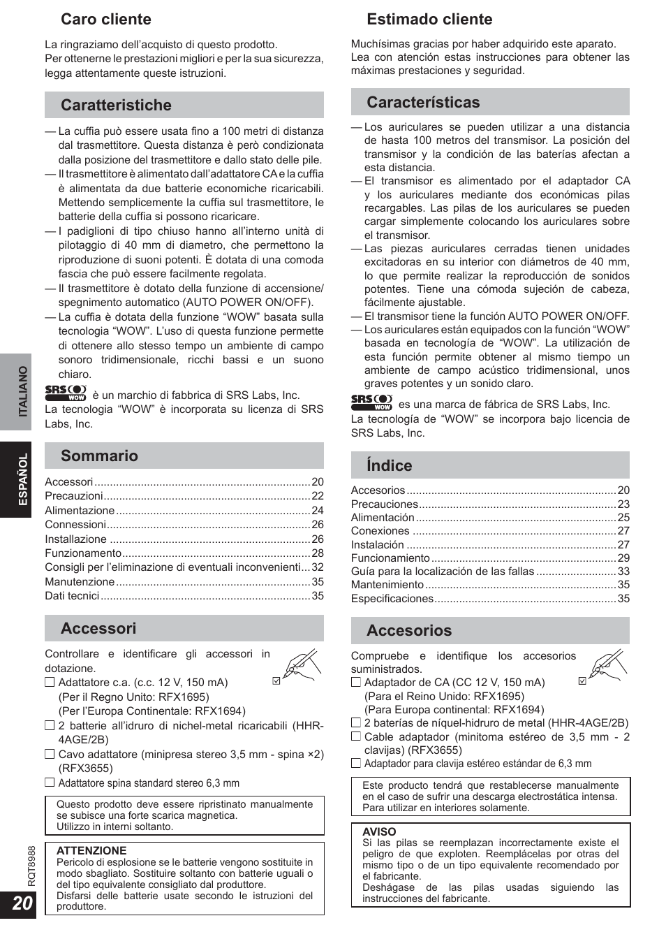 Panasonic RPWF940 User Manual | Page 20 / 80