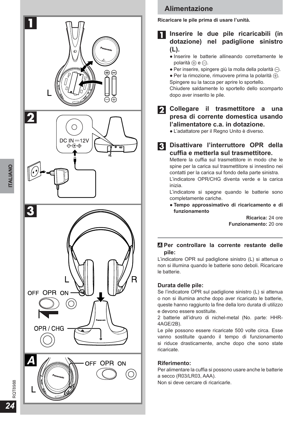 Alimentazione | Panasonic RPWF940 User Manual | Page 24 / 80