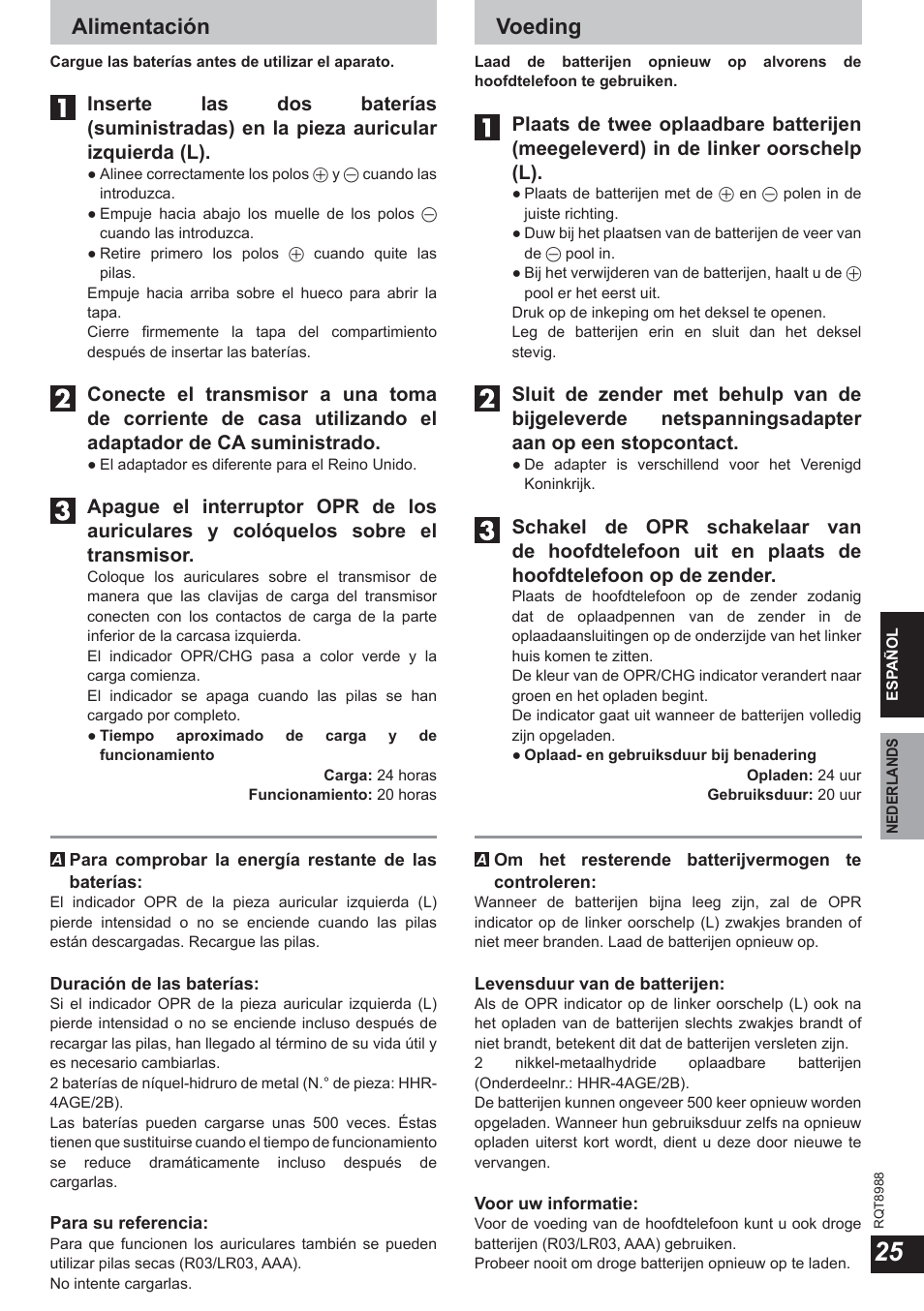 Alimentación, Voeding | Panasonic RPWF940 User Manual | Page 25 / 80