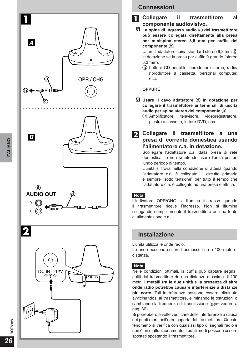 Connessioni, Installazione | Panasonic RPWF940 User Manual | Page 26 / 80