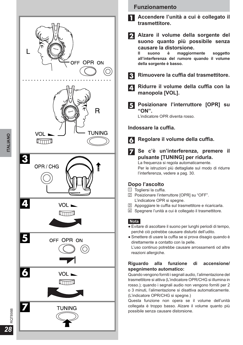 Funzionamento | Panasonic RPWF940 User Manual | Page 28 / 80