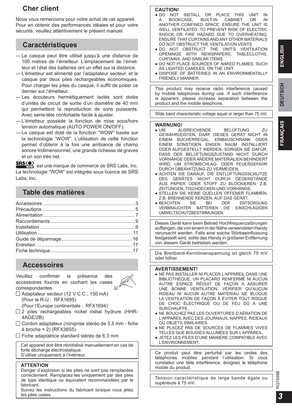 Panasonic RPWF940 User Manual | Page 3 / 80