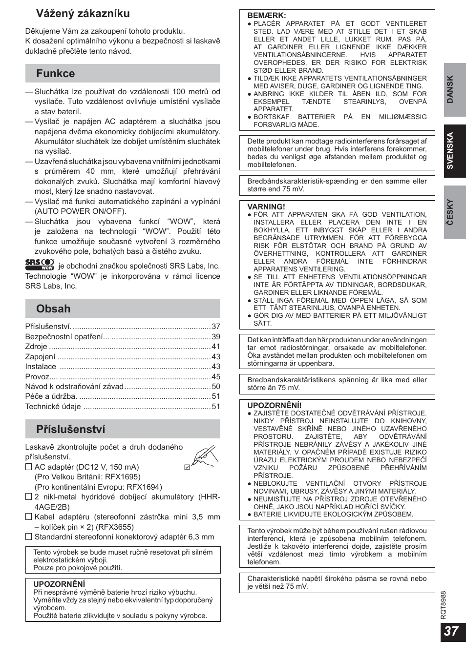 Panasonic RPWF940 User Manual | Page 37 / 80