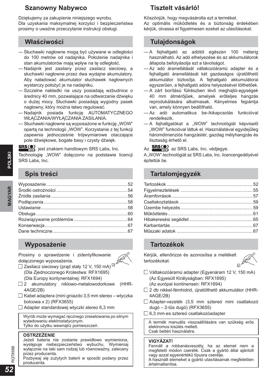 Panasonic RPWF940 User Manual | Page 52 / 80