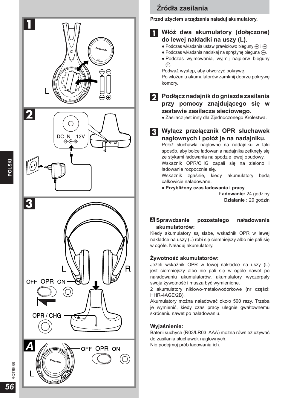 Źródła zasilania | Panasonic RPWF940 User Manual | Page 56 / 80