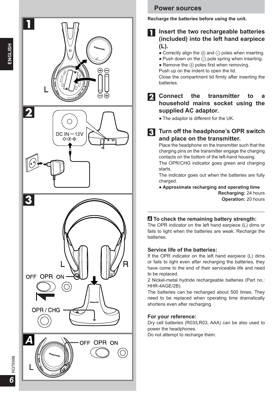 Power sources | Panasonic RPWF940 User Manual | Page 6 / 80