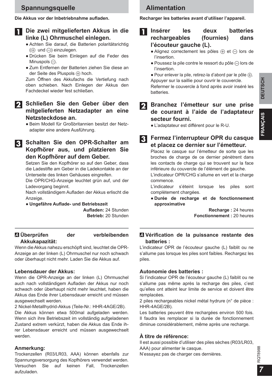 Spannungsquelle, Alimentation | Panasonic RPWF940 User Manual | Page 7 / 80