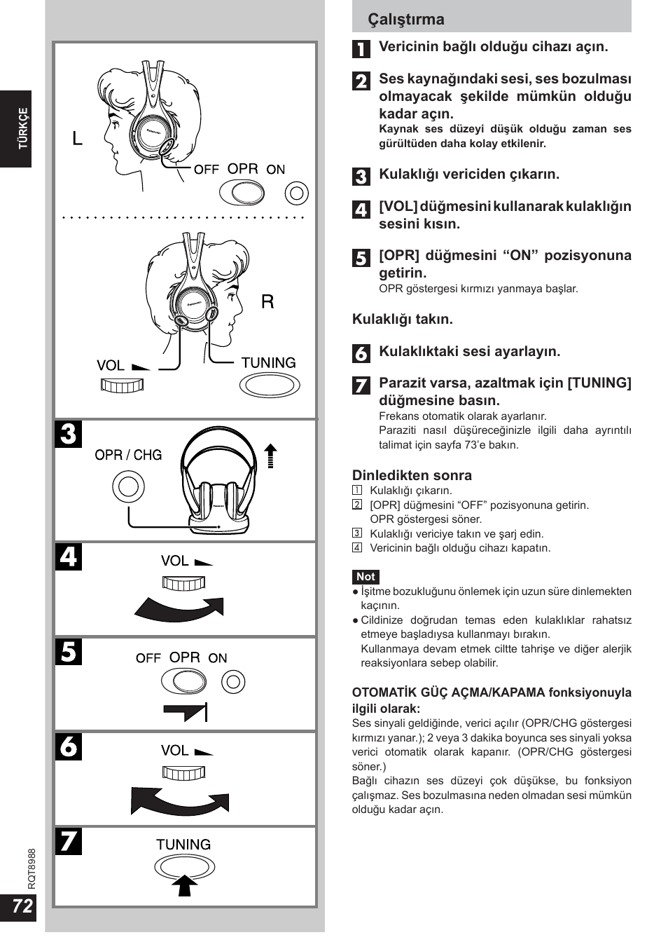 Çalıştırma | Panasonic RPWF940 User Manual | Page 72 / 80