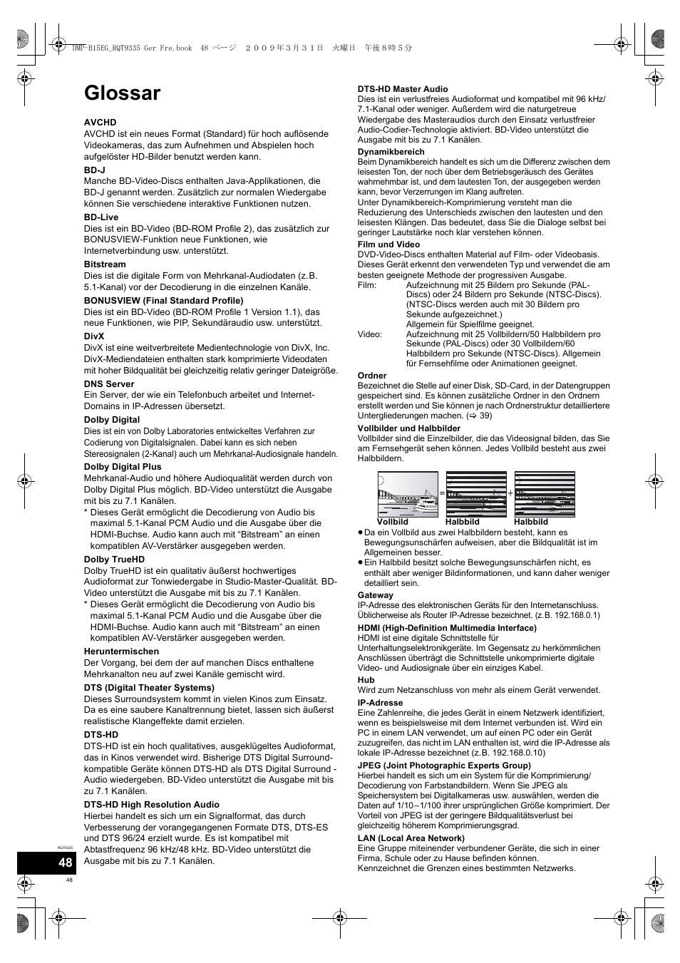 Glossar | Panasonic DMPB15 User Manual | Page 48 / 100