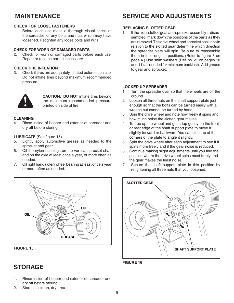 Maintenance storage, Service and adjustments | Agri-Fab 45-02143 User Manual | Page 9 / 12