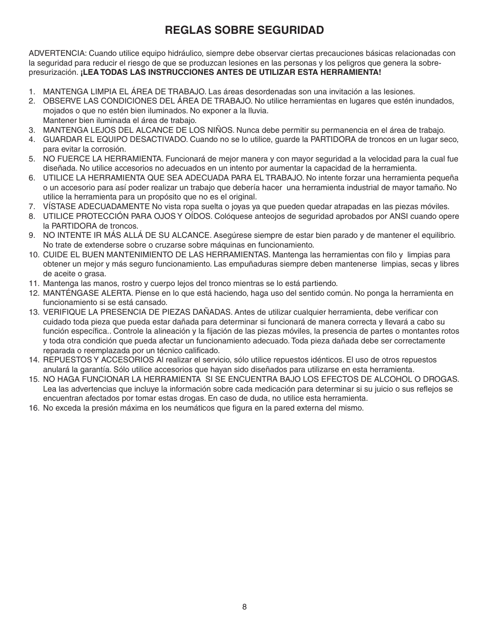 Reglas sobre seguridad | Agri-Fab 25-0126 User Manual | Page 8 / 16