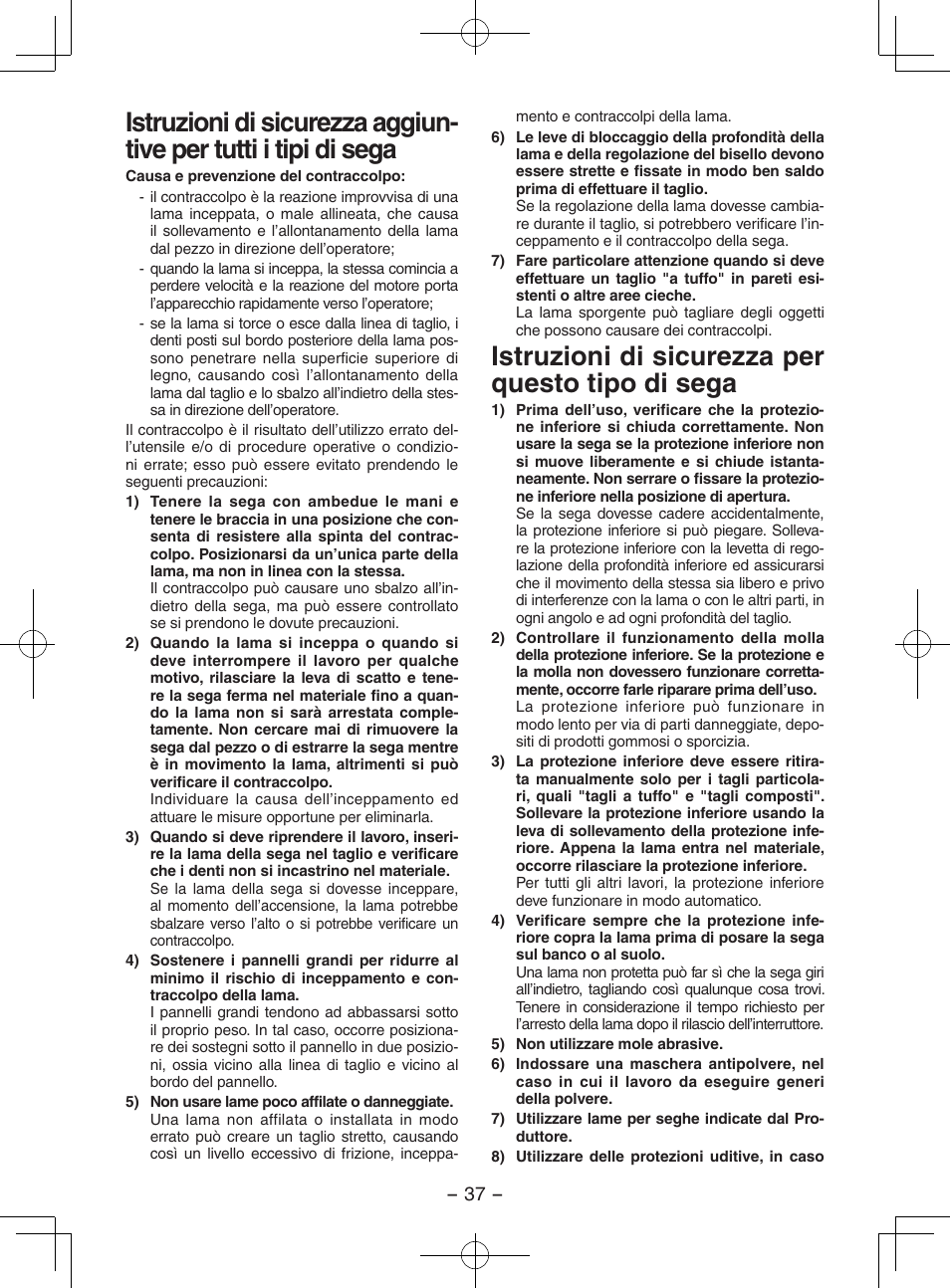 Istruzioni di sicurezza per questo tipo di sega | Panasonic EY3551GQW User Manual | Page 37 / 120