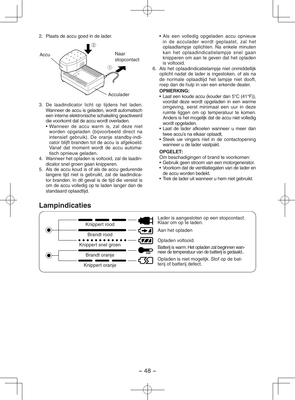 Lampindicaties | Panasonic EY3551GQW User Manual | Page 48 / 120