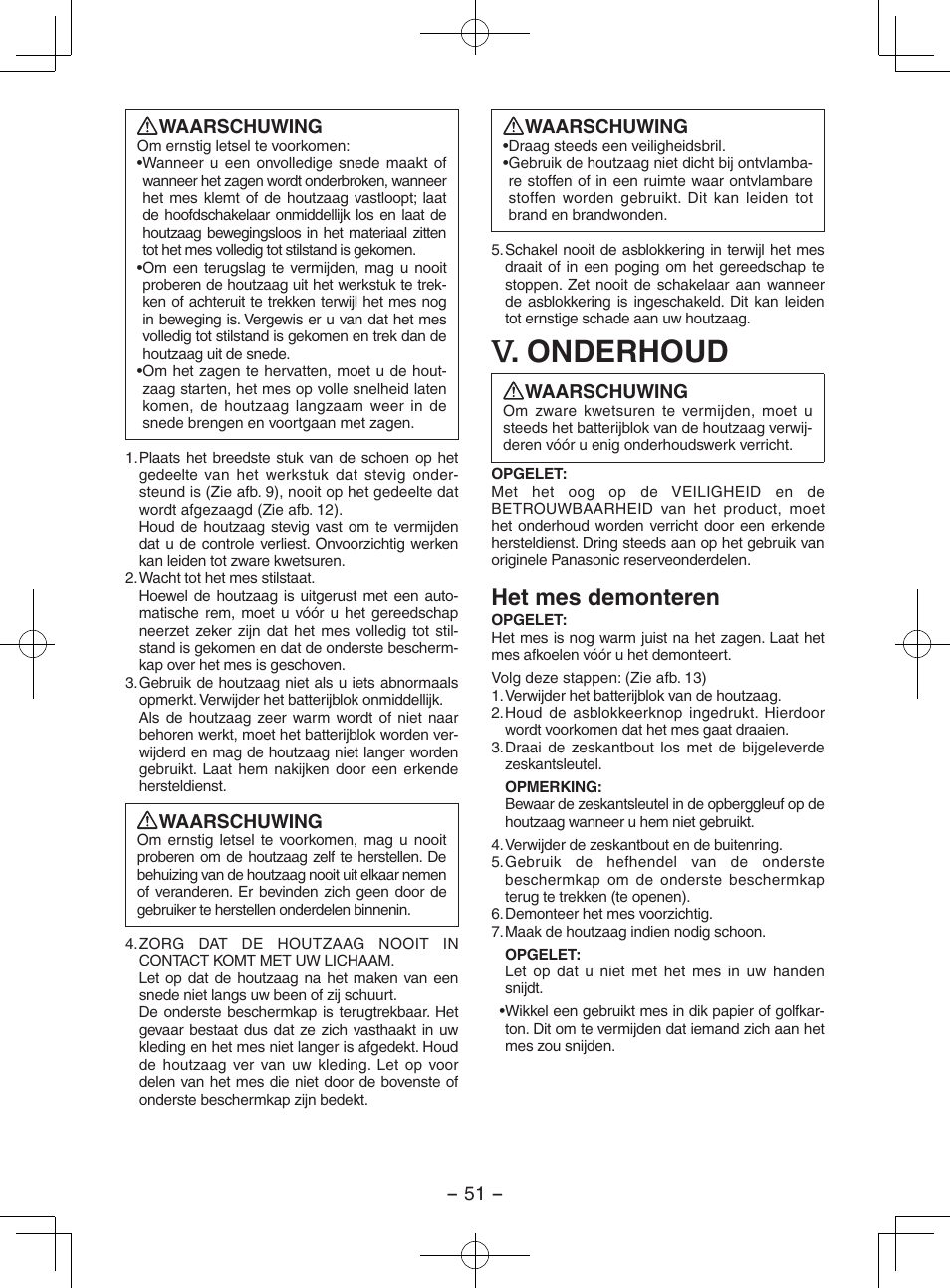 Onderhoud, Het mes demonteren | Panasonic EY3551GQW User Manual | Page 51 / 120