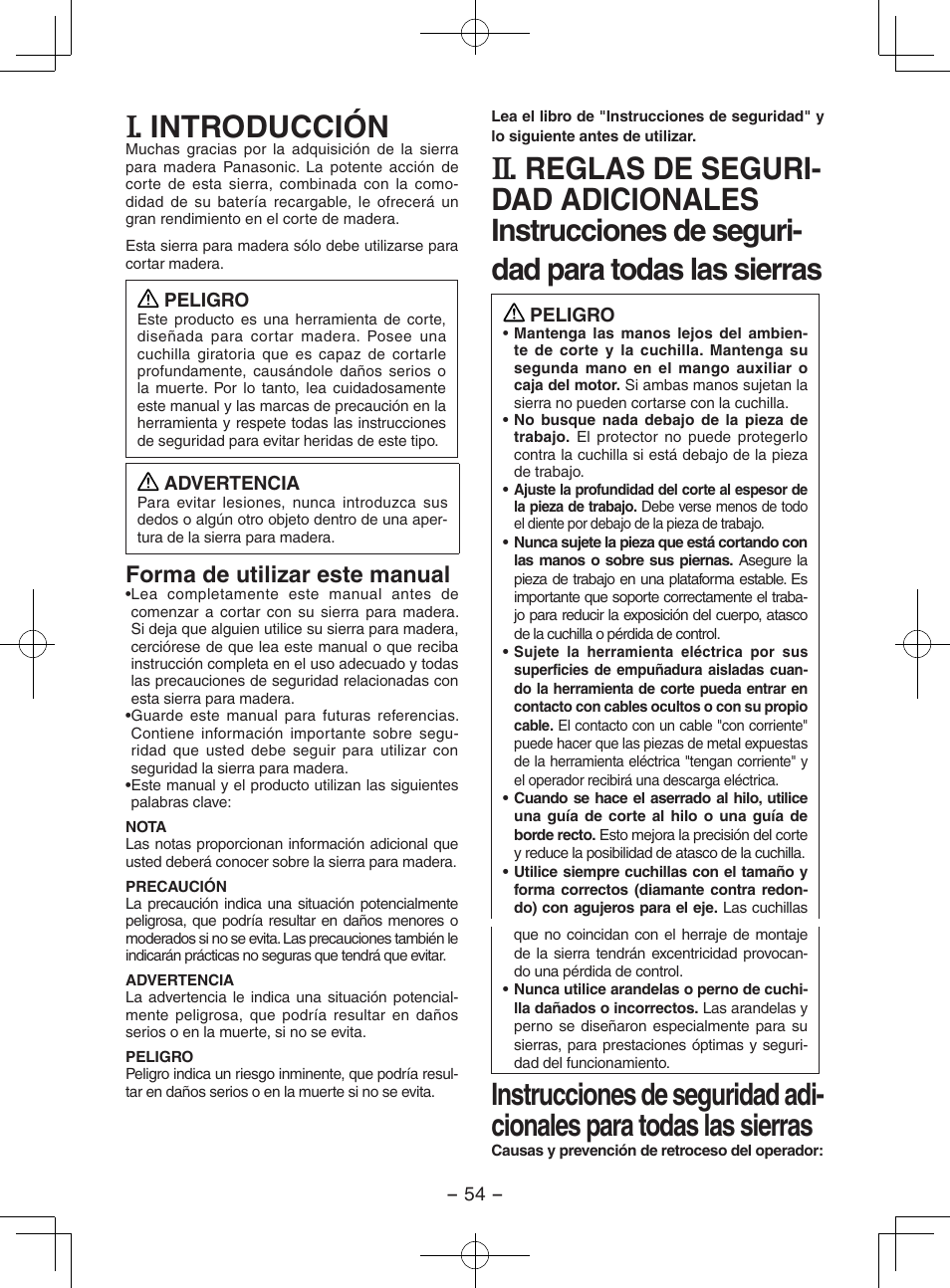 Introducción, Forma de utilizar este manual | Panasonic EY3551GQW User Manual | Page 54 / 120