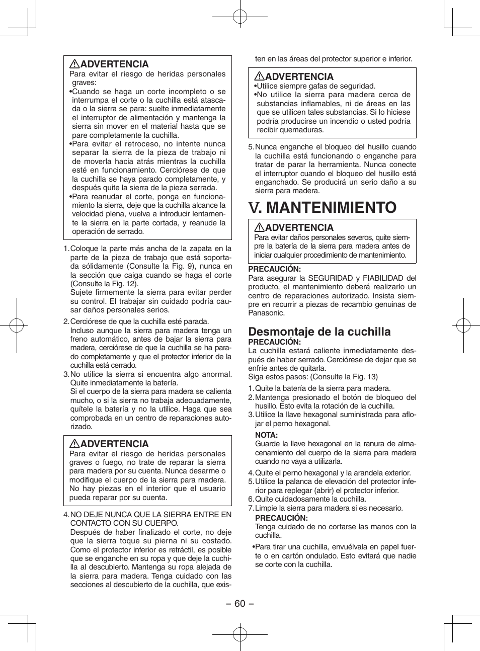 Mantenimiento, Desmontaje de la cuchilla | Panasonic EY3551GQW User Manual | Page 60 / 120